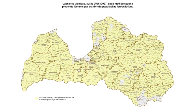 Karte ar staltbriežu medību ierobežojumiem 2026