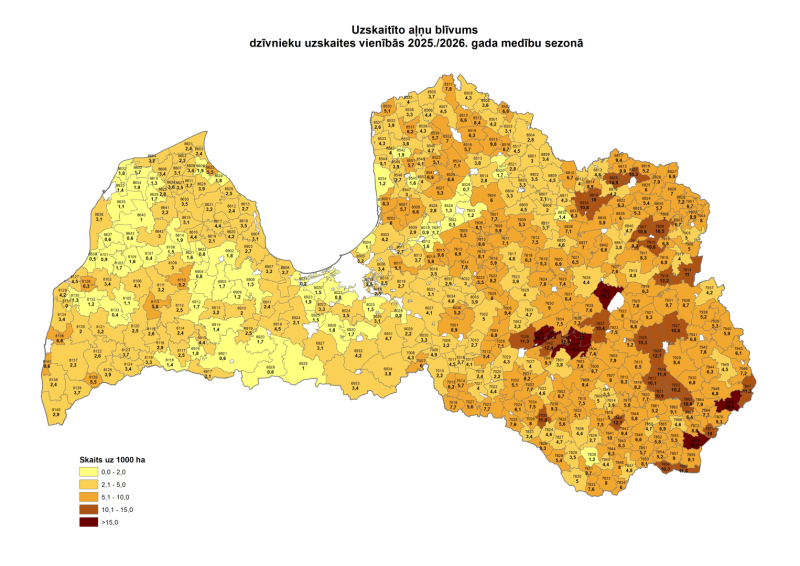 Uzskaitīto aļņu blīvums 2025