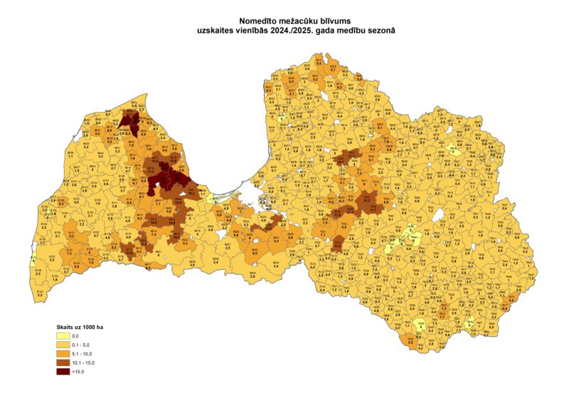 Karte ar nomedīto mežacūku skaitu