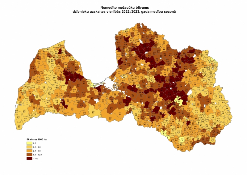 Nomedīto mežacūku karte