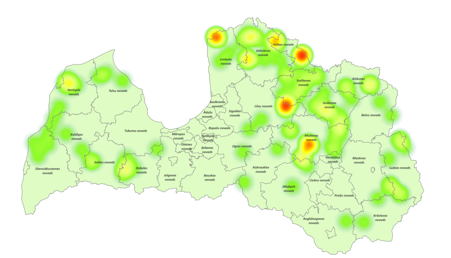Nomedīto vilku karte 2025./2026. medību sezonā līdz 12.09.2025.