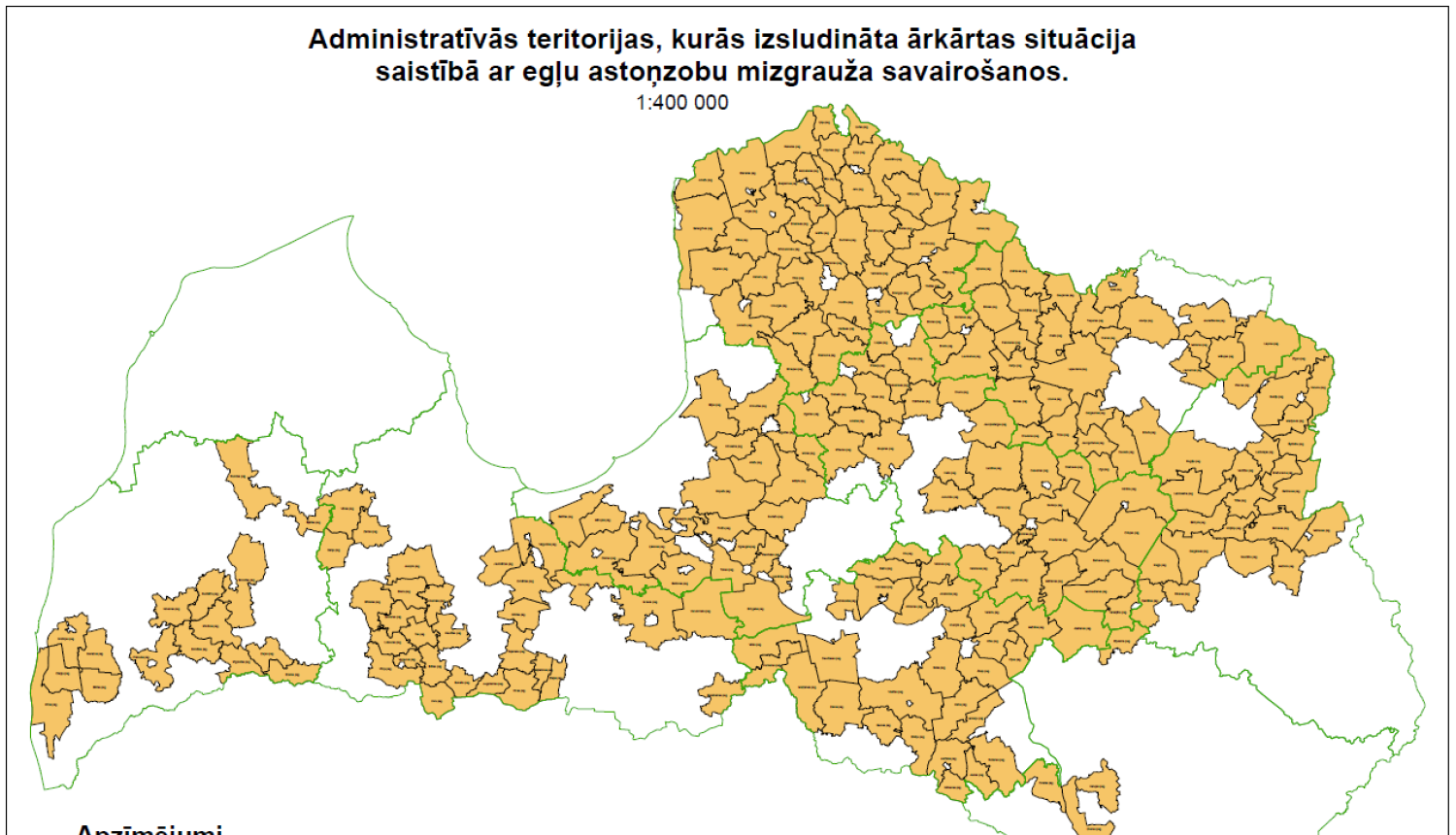 Administratīvās teritorijas, kurās izsludināta ārkārtas situācija saistībā ar egļu astoņzobu mizgrauža savairošanos